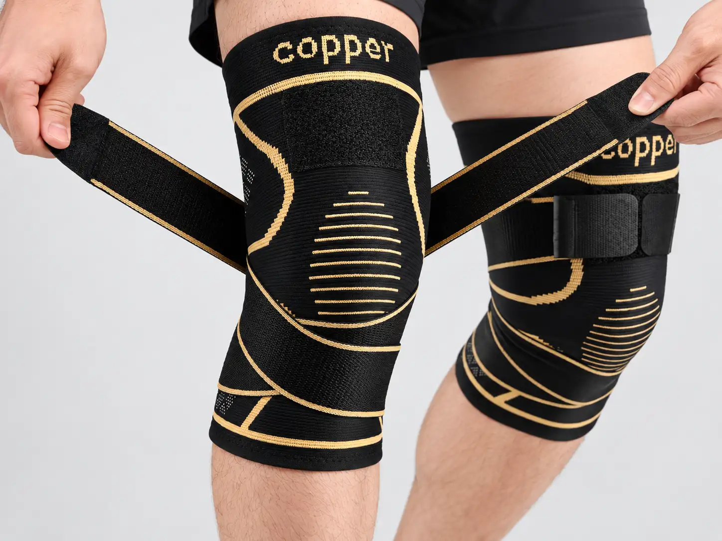 Copper-infused knee support fabric detail